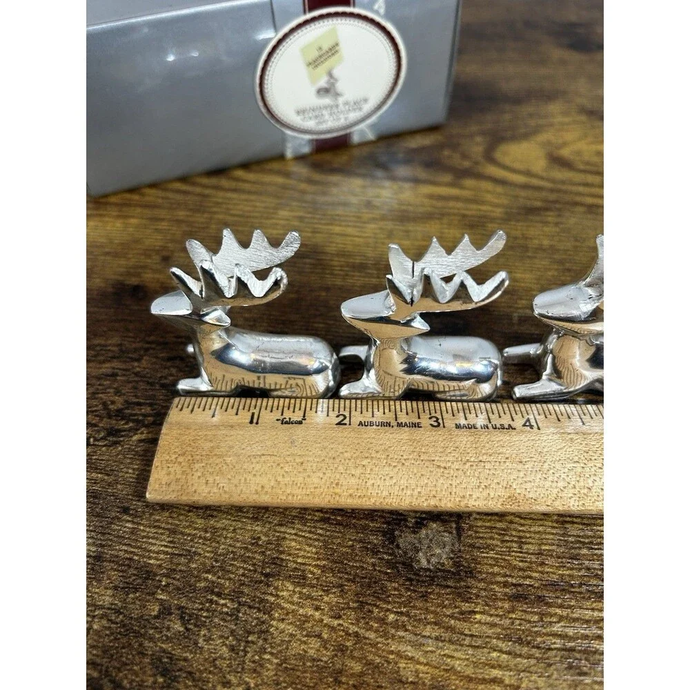 VTG Silver Plated Reindeer Place Card Holders Set of 4 with Blank Placecards